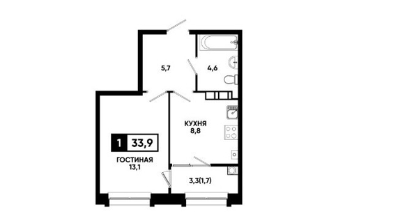 
  Продается 1-комн. квартира 33.9 м², в ЖК Печорин, литер 5. Фото 2.