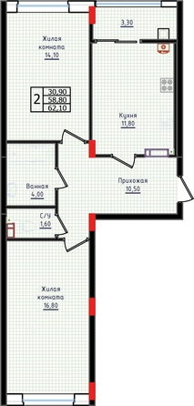 
  Продается 2-комн. квартира 62.1 м², в ЖК Суворов, дом 6. Фото 2.