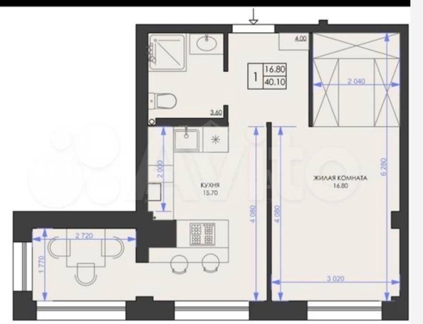 
  Продается 1-комн. квартира 42 м². Фото 2.