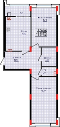 
  Продается 2-комн. квартира 62.2 м², в ЖК Суворов, дом 6. Фото 2.
