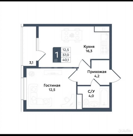 
  Продается 1-комн. квартира 40.1 м². Фото 5.