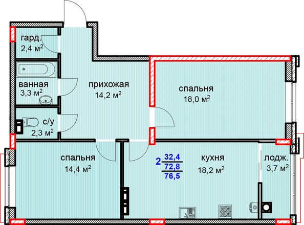 
   Продам 2-комнатную, 76.5 м², Суворов, дом 1

. Фото 2.