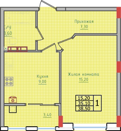 
   Продам 1-комнатную, 38.5 м², Суворов, дом 5

. Фото 2.