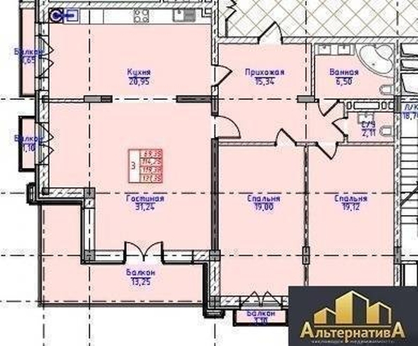 
   Продам 3-комнатную, 131.35 м², Виноградная ул

. Фото 4.