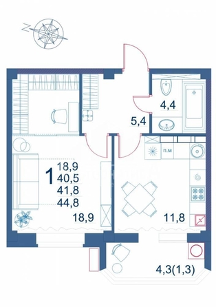 
  Продается 1-комн. квартира, 44.8 м², Шмидта ул
. Фото 1.