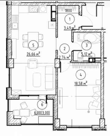 
  Продается 1-комн. квартира, 59.57 м², Желябова ул
. Фото 2.