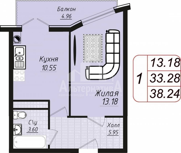 
  Продается 1-комн. квартира, 38.24 м², Пушкина ул
. Фото 10.