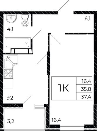 
  Продается 1-комн. квартира 36.9 м², в ЖК Флора, литера 2.2. Фото 1.