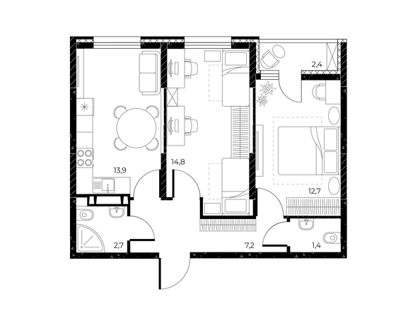 
  Продается 2-комн. квартира 53.9 м², в ЖК Панорама на Театральном, литера 1. Фото 1.