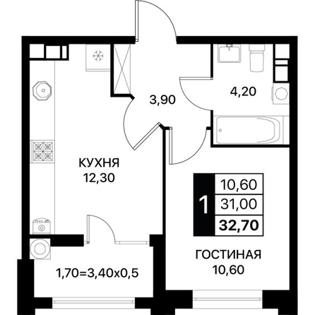 
  Продается 1-комн. квартира 32 м². Фото 1.