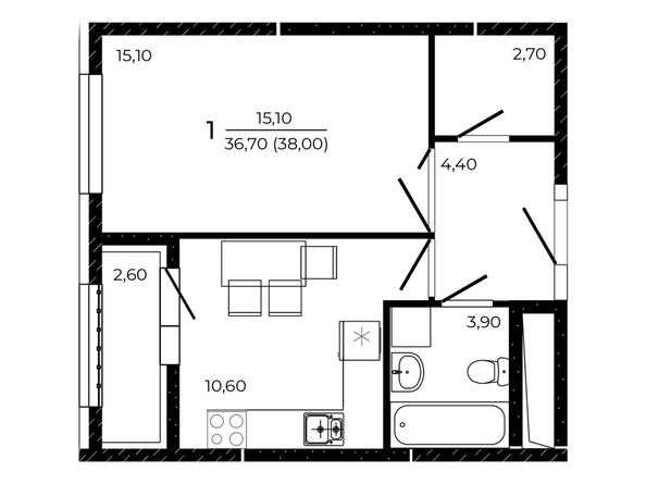 
  Продается 1-комн. квартира 38 м², в ЖК ПРИТЯЖЕНИЕ, литер 3. Фото 1.