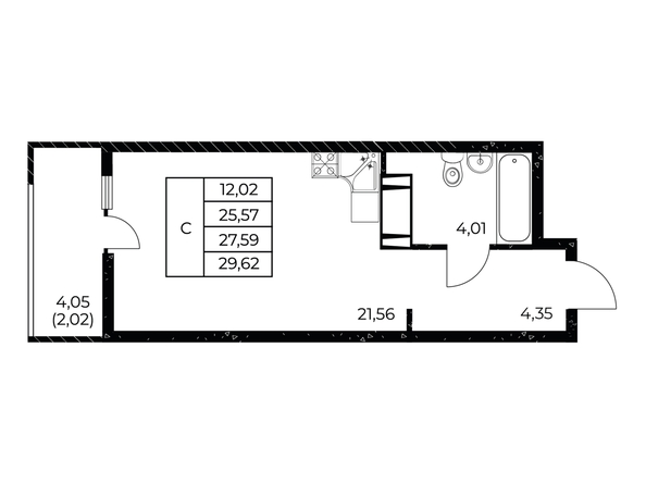 
  Продается студия 29.62 м², в ЖК Звезда Столицы 2. Фото 1.