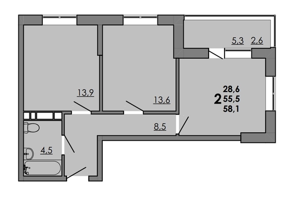 
  Продается 2-комн. квартира 58.1 м², в ЖК Грей, кв-л 11-3. Фото 1.