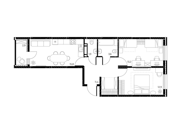 
  Продается 3-комн. квартира 60.3 м², в ЖК Панорама на Театральном, литера 1. Фото 1.