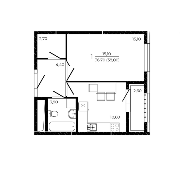 
  Продается 1-комн. квартира 38 м², в ЖК ПРИТЯЖЕНИЕ, литер 3. Фото 1.