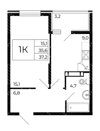 
  Продается 1-комн. квартира 37.6 м², в ЖК Флора, литера 3.1. Фото 1.