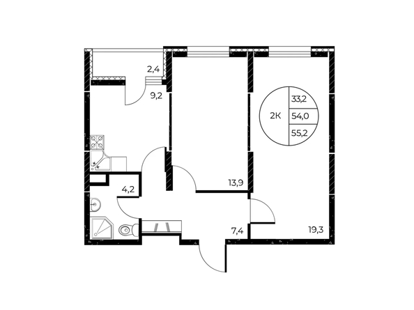 
  Продается 2-комн. квартира 55.2 м², в ЖК Панорама на Театральном, литера 1. Фото 1.