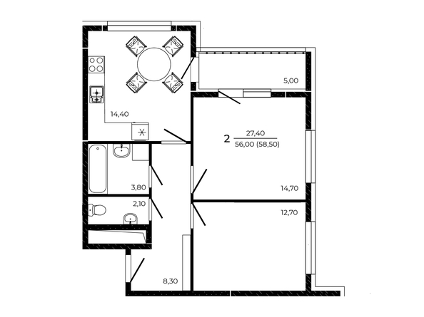 
  Продается 2-комн. квартира 58.5 м², в ЖК ПРИТЯЖЕНИЕ, литер 3. Фото 1.