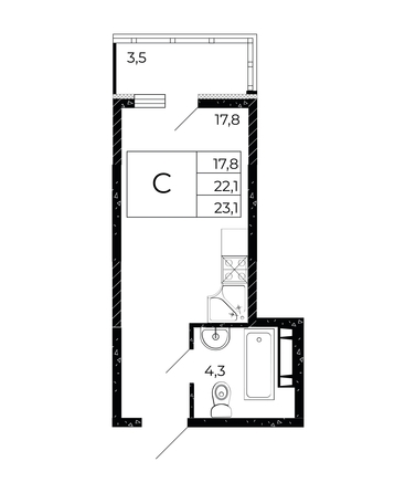 
   Продам студию, 23.1 м², Флора, литера 2.1

. Фото 3.