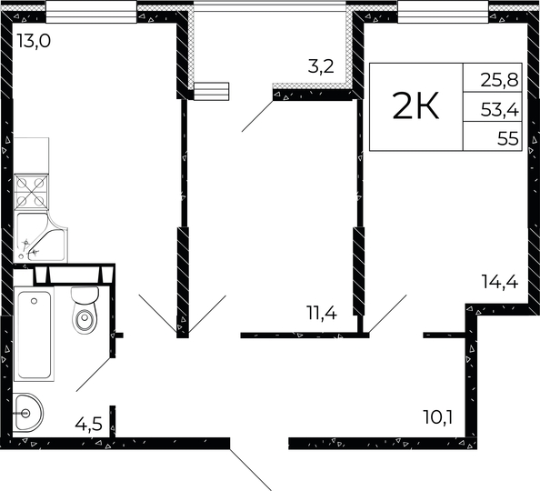 
   Продам 2-комнатную, 55 м², Флора, литера 2.1

. Фото 2.