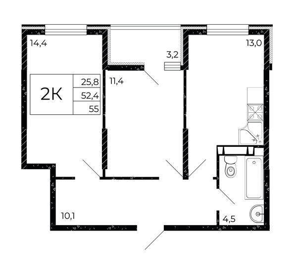 
   Продам 2-комнатную, 55 м², Флора, литера 2.1

. Фото 2.