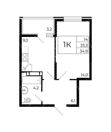 
   Продам 1-комнатную, 34.9 м², Флора, литера 2.1

. Фото 1.