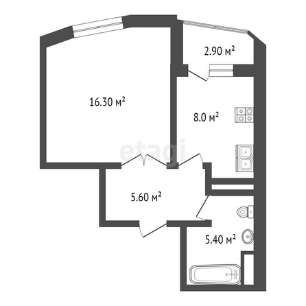 
   Продам 1-комнатную, 38 м², Добровольского пл, 15А

. Фото 1.