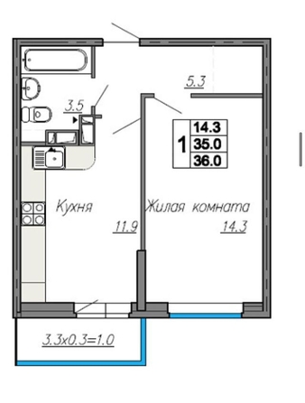 
   Продам 1-комнатную, 36 м², Нансена ул, 83с1

. Фото 2.