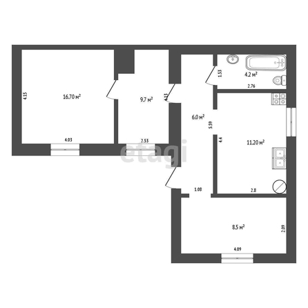 
   Продам 3-комнатную, 56.7 м², 

. Фото 2.