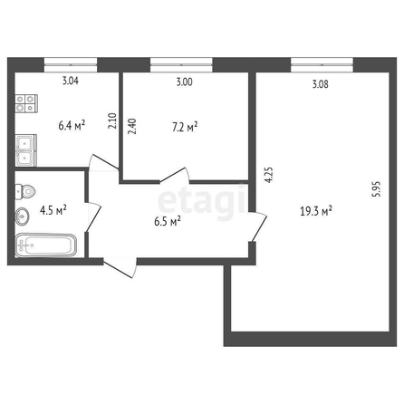 
   Продам 2-комнатную, 44 м², Андрея Сладкова ул, 87

. Фото 1.