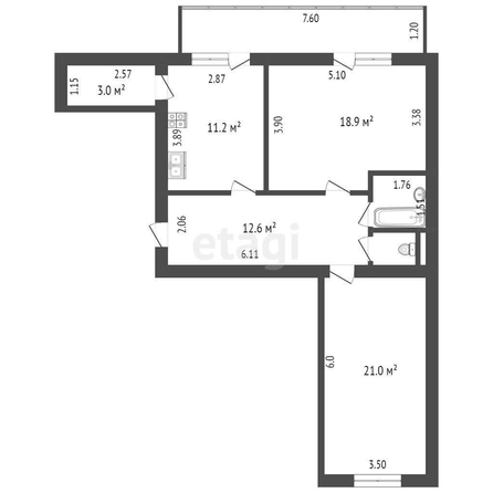 
   Продам 2-комнатную, 68 м², Менделеева ул, 53

. Фото 2.