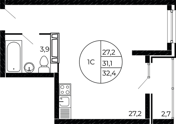 
   Продам студию, 32.4 м², Флора, литера 1.3

. Фото 1.