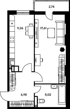 
   Продам 1-комнатную, 45.1 м², Нансена ул, 109/2

. Фото 1.