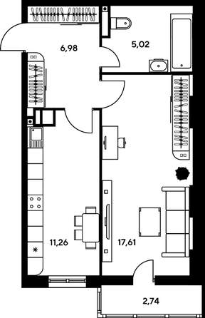 
   Продам 1-комнатную, 45.09 м², Гринсайд, 4.1-4.3

. Фото 1.