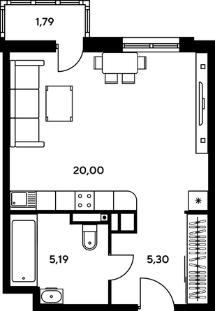 
   Продам студию, 32.13 м², Гринсайд, 4.1-4.3

. Фото 1.