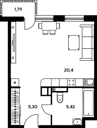 
   Продам студию, 32.61 м², Гринсайд, 4.1-4.3

. Фото 1.