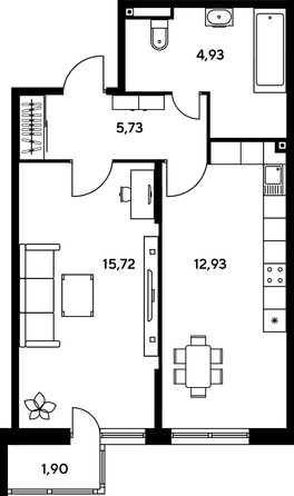 
   Продам 1-комнатную, 42.18 м², Малина Парк, дом 1

. Фото 1.