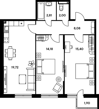 
   Продам 3-комнатную, 65.68 м², Малина Парк, дом 1

. Фото 1.