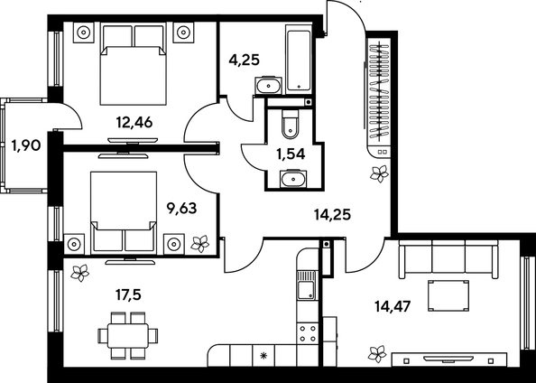 
   Продам 3-комнатную, 74.57 м², Малина Парк, дом 1

. Фото 1.