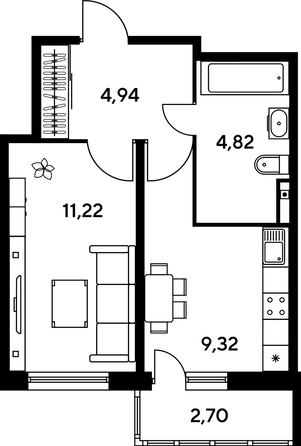 
   Продам 1-комнатную, 33.62 м², Малина Парк, дом 1

. Фото 1.