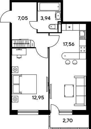 
   Продам 2-комнатную, 45.15 м², Малина Парк, дом 1

. Фото 1.