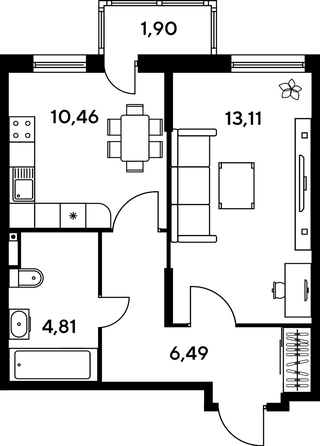 
   Продам 1-комнатную, 37.3 м², Малина Парк, дом 1

. Фото 1.