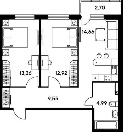 
   Продам 3-комнатную, 57.11 м², Малина Парк, дом 1

. Фото 1.