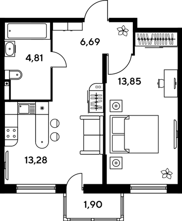 
   Продам 1-комнатную, 40.87 м², Малина Парк, дом 1

. Фото 1.