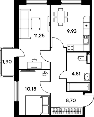 
   Продам 2-комнатную, 44.79 м², Малина Парк, дом 1

. Фото 1.