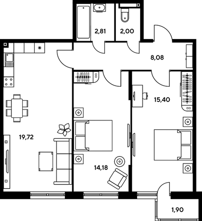 
   Продам 3-комнатную, 66.65 м², Малина Парк, дом 2

. Фото 1.