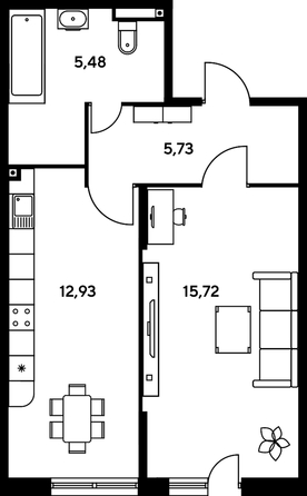 
   Продам 1-комнатную, 43.37 м², Малина Парк, дом 2

. Фото 1.