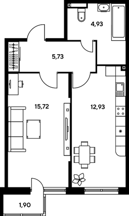 
   Продам 1-комнатную, 42.73 м², Малина Парк, дом 2

. Фото 1.