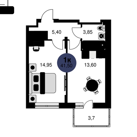 
  Продается 1-комн. квартира, 41.5 м², ЖК Сезоны
. Фото 1.