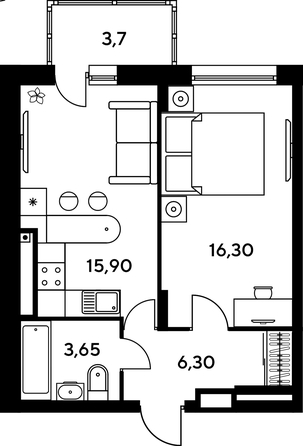 
   Продам 1-комнатную, 49.3 м², Сезоны

. Фото 1.